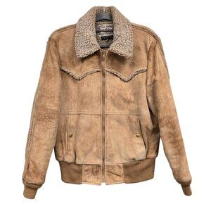 Vintage 60s 70s Mens 40 Tan Suede Sherpa-Lined Western Jacket Rugged Ranch Count